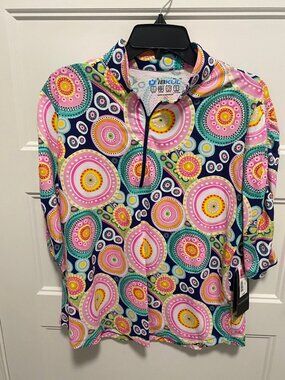 NWT IBKUL Leona Navy Blue Ruched Elbow Sleeve Mock Golf Top XL NWT